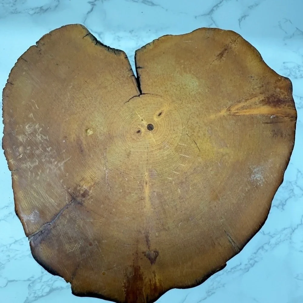 Log Wood Storage Box Hand Carved Trinket Heart Shaped Lined‎ Jewelry Keepsake